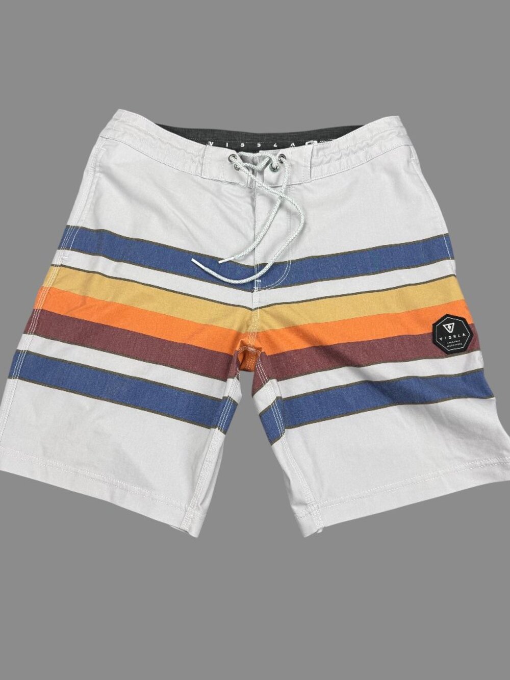 Vissla Fist Bump Board Shorts 30W White Multicolor Retro Stripe Coconut Stretch